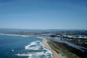 Moss Landing harbor mouth and Moss Landing beach south of the harbor